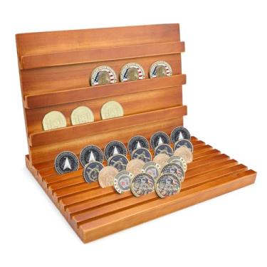 Imagem de Porta-moedas de madeira Challenge, exibição de moedas de desafio de grande capacidade de 11 níveis comporta até 80 moedas, suporte de exibição versátil para medalhas, alfinetes e ingressos, decoração