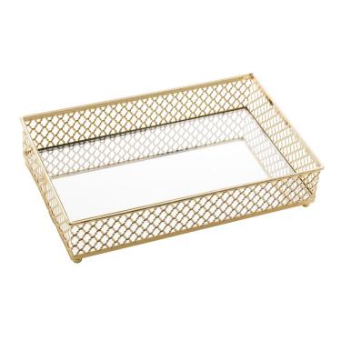 Imagem de Bandeja Decorativa Dourada Com Espelho Florence Fineza