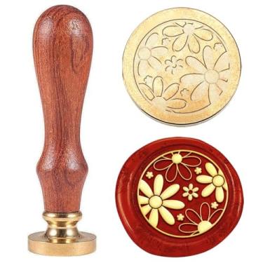 Imagem de 1 selo de cera de flor vintage para presente de Natal 25 mm cabeça de carimbo de latão removível com alça de madeira para envelopes, enfeites de casamento, decoração de garrafa