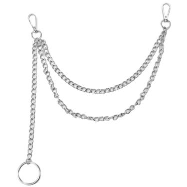Imagem de Corrente de relógio de bolso estilo punk de 30,5 cm, corrente de calça de metal unissex de 3 camadas com chaveiro, 40,6 cm de comprimento, acessório elegante para boates