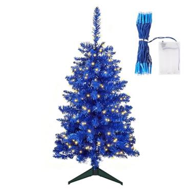 Imagem de Árvore de Natal azul de 1,8 m para mesa – Mini árvore de Natal artificial com 164 pontas de ramo, base de metal dobrável, montagem fácil – Ideal para decoração de casa, escritório, apartamento ou