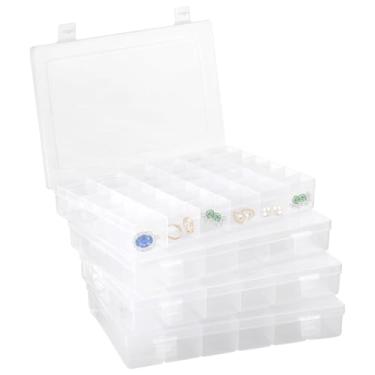 Imagem de Conjunto de 4 peças de organizadores de plástico transparente com 36 compartimentos, equipamentos impermeáveis e portáteis e caixas de armazenamento de joias