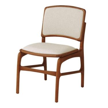 Imagem de Cadeira De Jantar Florença Em Madeira Jequitibá Terra Encosto Em Tecido Premium Linho Bege