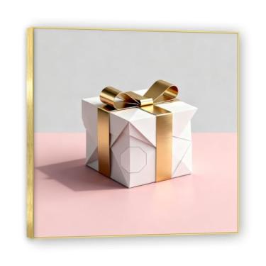 Imagem de Moldura dourada. Arte moderna de presente de Natal, arte geométrica de árvore rosa empoeirada e dourada, tela emoldurada pronta para pendurar para uma casa de férias elegante. A28. 30 x 30 cm - 11,8 x