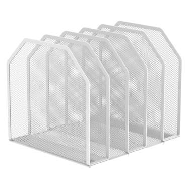 Imagem de Organizador de arquivos de mesa vertical ajustável com design de malha oca para casa, estudo, escritório, sala de aula (branco, grade 5)