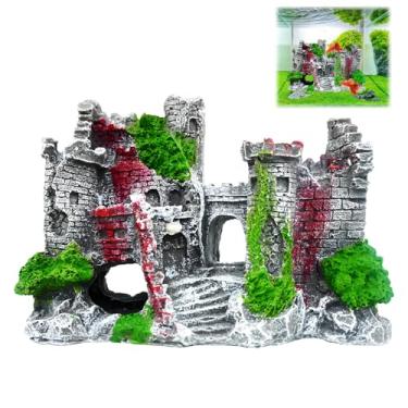 Imagem de yuyala Caverna de decoração de aquário de castelo de peixes - abrigo para peixes brincarem e descansarem, ornamento de aquário ornamento de aquário para camarão, tartaruga