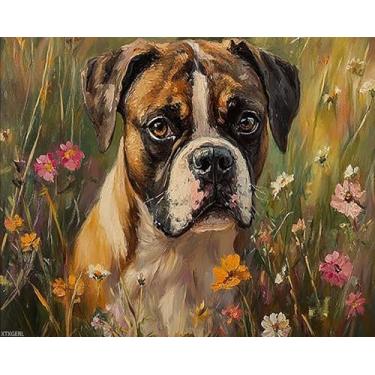 Imagem de XTXGERL Tinta de cachorro boxer por número para adultos, tinta acrílica fácil por números para adultos iniciantes, pintura DIY de cachorro fofo por números para presente decoração de parede de casa