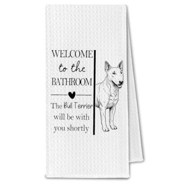 Imagem de ChissNook Toalhas de mão para banheiro Bull Terrier, presentes para amantes de cães Bull Terrier, presentes para mulheres, toalha de mão decorativa de cachorro engraçado para decoração de banheiro