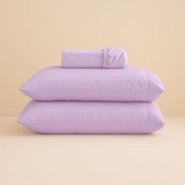 Imagem de Jogo de lençol 400 fios com fronha liso toque macio com elástico diversos tamanhos solteiro, casal, queen, king size (Lilás, King)