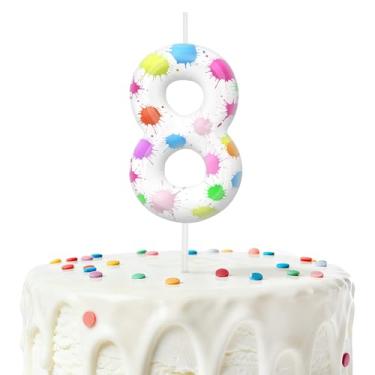 Imagem de Velas de aniversário para bolo, velas número 8, decorações de aniversário, artigos de festa, pintura artística para decoração de festa temática para meninos e meninas (número 8)