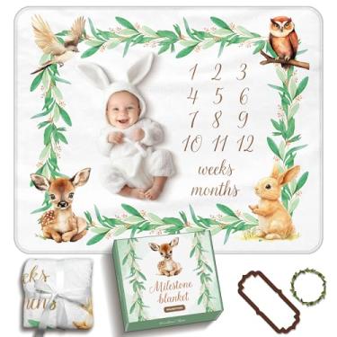 Imagem de Cobertor Floresta Baby Milestone, 127 cm x 101 cm de Flanela Macia Grossa, Gênero Neutro, Inclui 2 Marcadores Personalizados, Caixa de Presente Premium, Ideal para Fotos Mensais de Bebê e Presente de