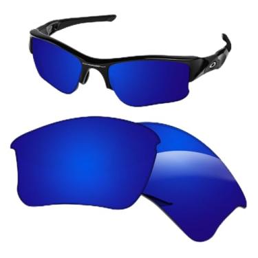 Imagem de Biyxpiv Lentes de substituição de 1,5 mm compatíveis com óculos de sol Oakley Flak Jacket XLJ OO9009, antiarranhões e resistentes a impactos, Espelhado azul escuro, 63mm