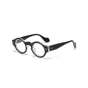 Imagem de JOLLYNOVA Yuki Armação de óculos vintage pequena de acetato para mulheres e homens, armação grossa redonda 41-28-145 mm, Preto, transparente, 45mm