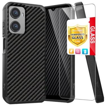 Imagem de TJS Compatível com Cricket Magic 2 5G 2024, AT&T Propel 2 5G, com protetor de tela de vidro temperado, suporte magnético híbrido de camada dupla, à prova de choque, capa de telefone resistente (fibra