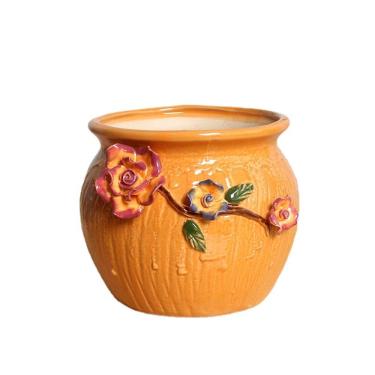 Imagem de Vaso de flores de cerâmica grande com design de rosa em relevo 3D 15,8 x 15,8 x 14 cm