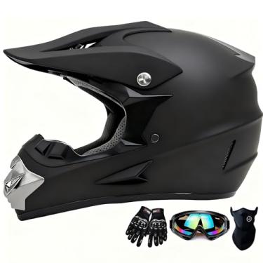 Imagem de Capacete de motocross, capacete de rosto inteiro tendência infantil juvenil, capacete de motocicleta ATV, capacete de mountain bike downhill off-road, certificado DOT, conjunto de 4 peças (preto, M)