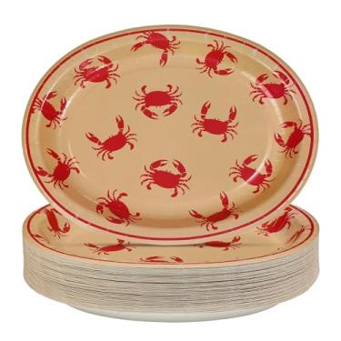 Imagem de 50Pcs Crab Paper Oval Paper Plates 10" x 12" Large Heavy Duty Kraft Red Watercolor Crabs Disposable Plates Crab Boil Dessert Platters for BBQ Gathering Picnic Cookout Carnival Birthday Decorations