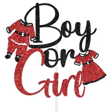 Imagem de Christmas Boy or Girl Cake Topper, Santa Baby Shower Decorations, Xmas Oh Baby Decor, Christmas Gender Reveal Party Decorations Black & Red Glitter