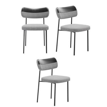 Imagem de Kit 3 Cadeiras Camila Para Sala Jantar Gourmet em Aço-Couríssimo-Preto-Linho-Cinza-EdeCasaMoveis