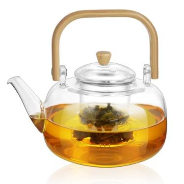 Imagem de GURUDAR Bule de chá de vidro de 1500 ml com infusor e tampa removíveis, fogão e micro-ondas, vidro borossilicato transparente, chaleira de água para chá de folhas soltas que florescem