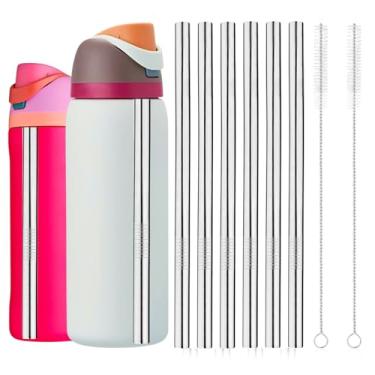 Imagem de 6 canudos de garrafa de água para Owala 680 g 947 ml, canudos de copo de aço inoxidável com 2 escovas de limpeza, acessórios de garrafa reutilizáveis, peças para viagens esportivas internas ao ar