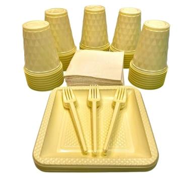 Imagem de Kit Festa com 180 itens - 40 Pratos 40 Copos 50 Garfinhos 50 Guardanapos Descartáveis Aniversário Candy (Amarelo Candy)