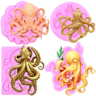 Imagem de MIYAHOUSE Moldes de silicone para fondant de polvo para decoração de bolos, topo de cupcake, pasta de goma de chocolate, argila de polímero, conjunto de 4