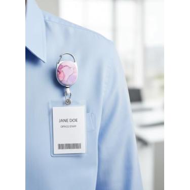 Imagem de Porta-crachá retrátil com cordão e clipe de metal - porta-chaves (branco)