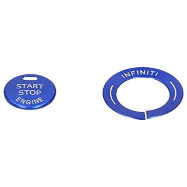 Imagem de Matybobe Capa de botão de partida do motor, acabamento em liga de alumínio, 2 peças, decoração para Q50L QX60 estilo interior de carro (azul)