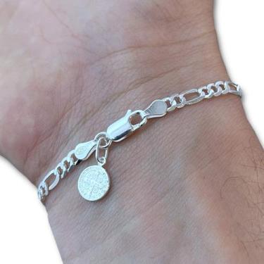 Imagem de Pulseira 3x1 4mm com São Bento Prata 925 Masculina Legítima - Hakuna J