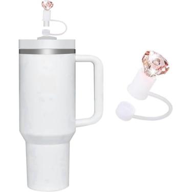 Imagem de Topos de palha de diamante rosa claro para Stanley Cup, capas de palha de silicone para copo Stanley 30 e 1,134 g, topo de palha à prova de poeira, capa de canudo reutilizável para acessórios Stanley