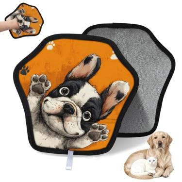 Imagem de Hanxuanyifan Luva de remoção de pelos de animais de estimação buldogue francês para cães e gatos, 2 peças de luvas eletrostáticas reutilizáveis de pelos de animais de estimação, ferramenta de remoção