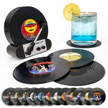 Imagem de Porta-copos de vinil retrô engraçados, porta-copos criativos, conjunto de 12 com suporte para toca-discos de vinil para amantes de música, presentes de inauguração de casa, presentes de aniversário e