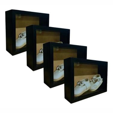 Imagem de KIAGA, Kit 4 Molduras Caixa Alta com Vidro para Quadros Quilling e Scrapbook 10x15-1,5x6,5 Cor:PRETO;Tamanho:10x15 CM