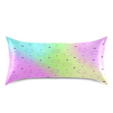 Imagem de Blueangle Fronha de cetim Rainbow Stars para cabelo e pele, fronha de seda, tamanho king (50,8 x 101,6 cm) - Capas de almofada de cetim refrescantes com fecho de envelope (505)