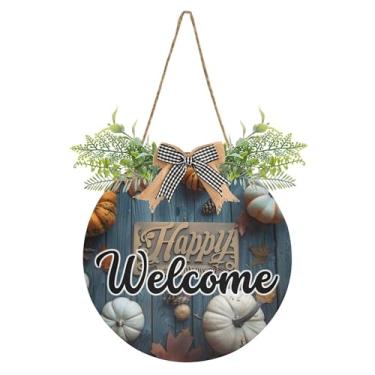Imagem de SEHANY Guirlandas de outono para decoração de porta da frente, letreiro de boas-vindas de abóboras de madeira rústica para pendurar no dia de Ação de Graças para decoração de festas ao ar livre