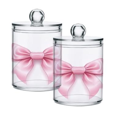 Imagem de ATTX Dispensador de suporte Qtip com laços de fita para bola de algodão, cotonete, frasco de boticário transparente, decoração de casa, pote de armazenamento de cozinha, pacote com 2 (221)