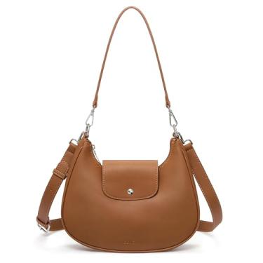 Imagem de CLUCI Bolsa de ombro crescente para mulheres, bolsa de couro vegano com alça ajustável, antirroubo, bolsa Hobo, Marrom