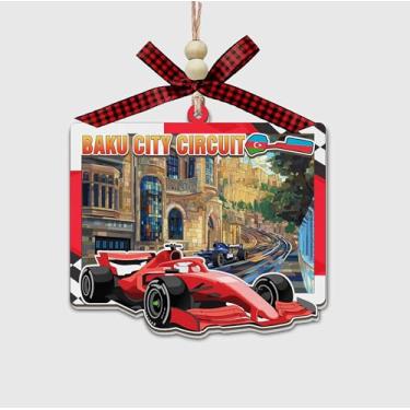 Imagem de Baku City Circuit Azerbaijão Enfeite de corrida inspirado na fórmula, design de pista de rua de vitral de madeira e acrílico, decoração de carro suspenso ou árvore de Natal - presente para amantes de
