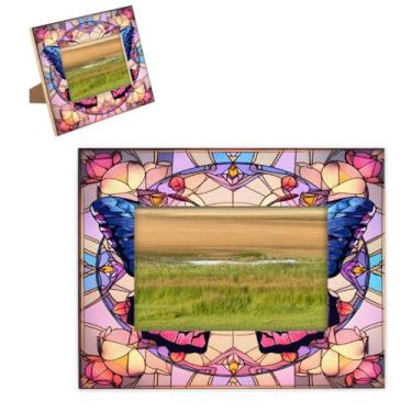 Imagem de hongjinglin Porta-retrato de 20,3 x 25,4 cm, moldura de madeira fofa borboleta de vidro rosa com tapete para exibição de parede e mesa, para decoração de casa e amigos da família, ideias de presente