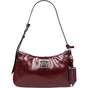 Imagem de True Religion Bolsa de ombro, bolsa com acabamento enrugado com placa de logotipo, alça ajustável e ferragens douradas, vinho