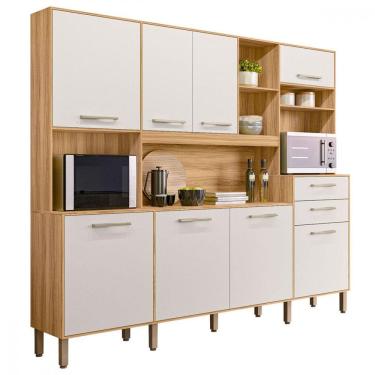 Imagem de Cozinha Compacta Hortelã 8 Portas 2 Gavetas Cristal Nicioli Freijó/off White