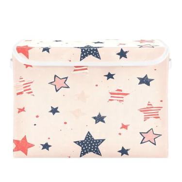 Imagem de CEBUGI Caixotes de armazenamento com tampas, caixa de armazenamento de tecido dobrável, organizadores de cubo de estrelas para prateleiras de armário de casa e quarto, 40 x 30 x 30 cm