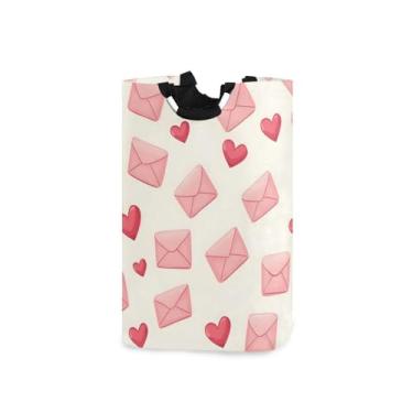 Imagem de Wassud Envelopes and Hearts Cesto de lavanderia grande saco de roupa suja dobrável com alças essenciais para acampamento e banheiro