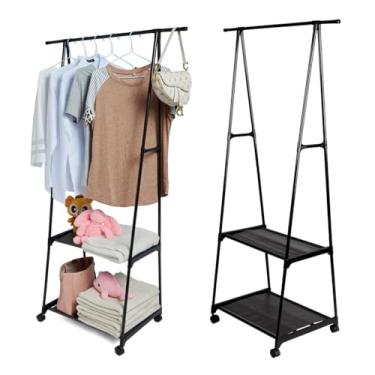 Imagem de Arara de Roupas com Rodas e Sapateira | Organizador Móvel 3 em 1 (Cabideiro, Prateleiras, Sapateira)(PRETO)