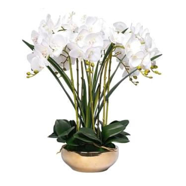 Imagem de YYBOES Orquídea artificial 8 s flor artificial com vaso Phalaenopsis flores artificiais em vaso de poliuretano falso floral