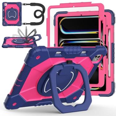 Imagem de Capa para iPad Pro 13 polegadas M5 2025 / M4 2024, Auorld para iPad Pro 13 polegadas M5 2025 com protetor de tela, suporte giratório de 360 graus, alça de ombro, suporte para lápis, rosa marinho