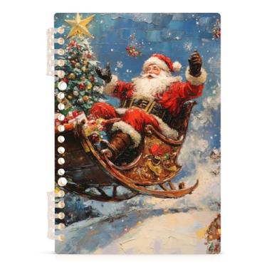 Imagem de Burbuja Caderno de Natal Papai Noel no trenó, papel pautado universitário A5 com 60 folhas, caderno de anotações para diário, escritório, 1 pacote
