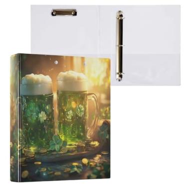 Imagem de Burbuja Pasta St. Patrick Beer com 3 argolas de 3 cm para trabalho de escritório, fichário aberto D serve para papel tamanho carta com visão clara, 2 bolsos, 1 pacote