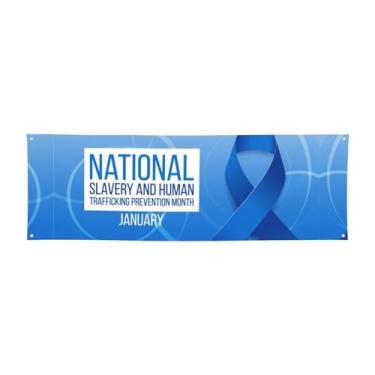 Imagem de Banner do mês da prevenção da escravidão e tráfico humano 61 x 180 cm decorações varanda quintal placas tapeçaria cenários decoração festa suprimentos bandeira